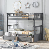 Twin Over Twin Bunk Bed With Drawers, Convertible Beds