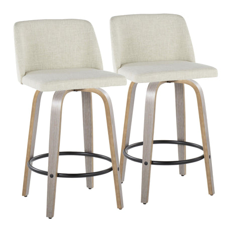 Toriano - 26" Fixed-Height Counter Stool (Set of 2) - Gray & Black Round Base