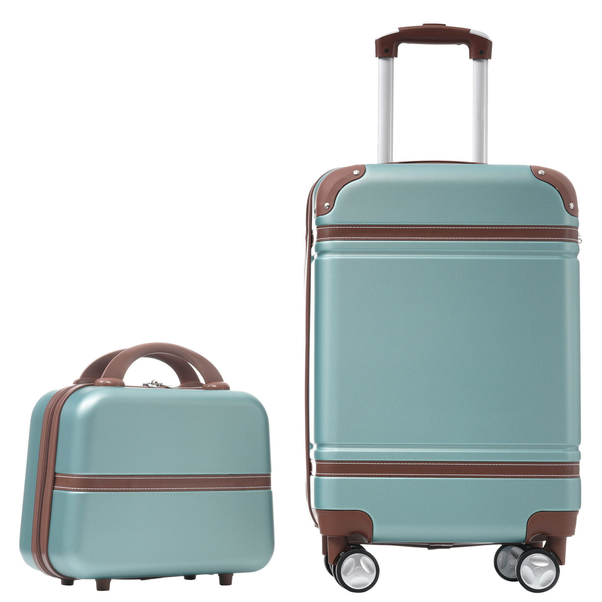 20" Hardside Luggage With Cosmetic Case, 2 Piece Lightweight Suitcase Set With Spinner Wheels, Carry On Vintage Luggage