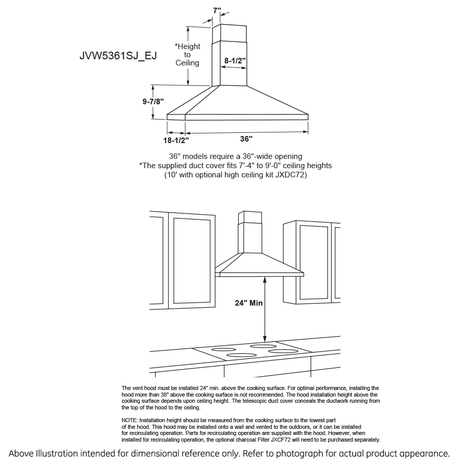 GE(R) 36" Wall-Mount Pyramid Chimney Hood - (JVW5361EJES)