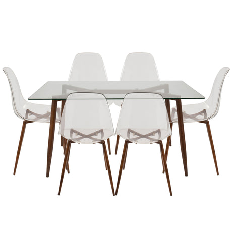 Clara - Dining Set - Walnut And Clear (Set of 7)