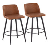 Toriano - 26" Fixed-Height Faux Leather Counter Stool (Set of 2) - Black Round Base