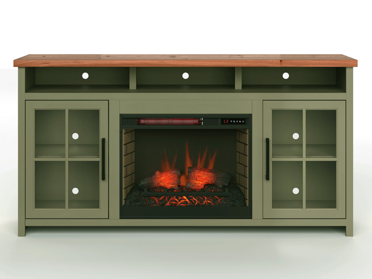 Vineyard - 74" Fireplace TV Stand Console For TVs Up To 85" - Sage Green And Fruitwood