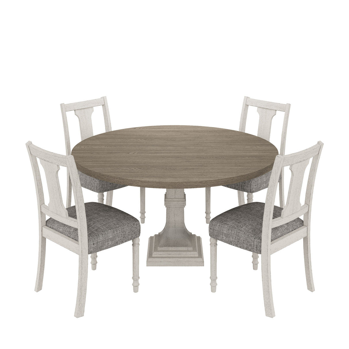 Tannen - Round 5 Piece Dining Table (Set of 5) - White And Gray