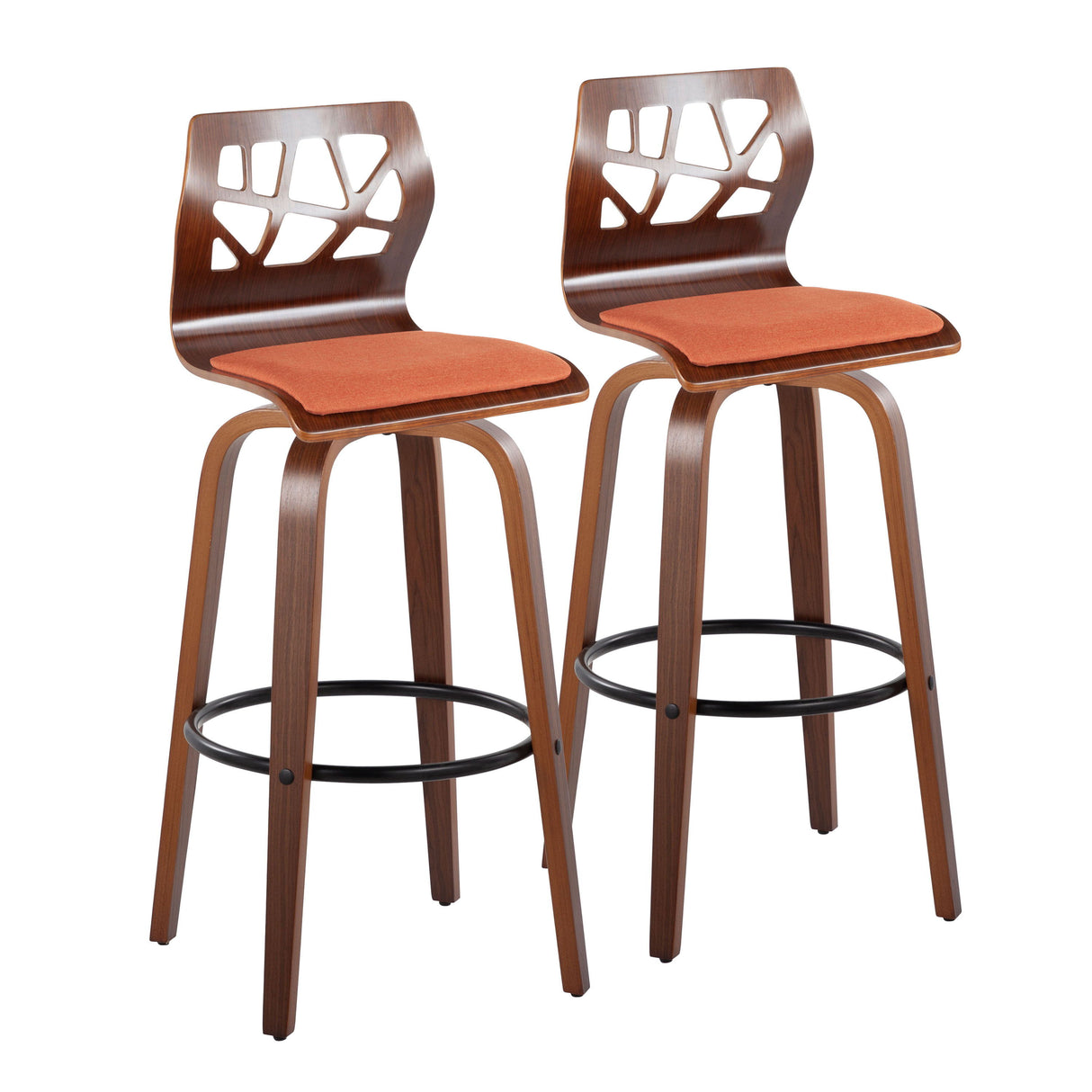 Folia - Mid Century Modern Fixed Height Barstool With Swivel With Round Footrest (Set of 2)