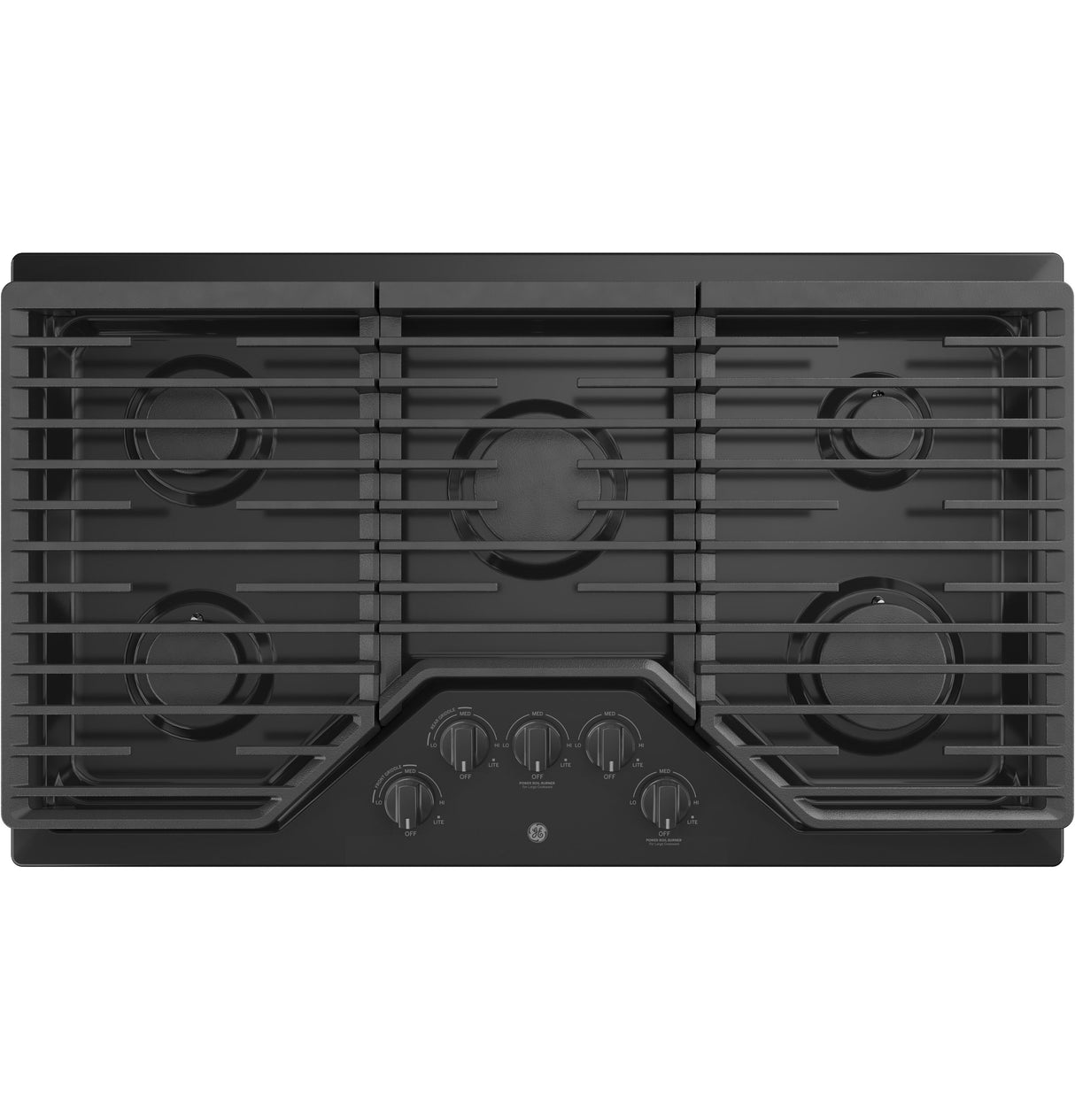 GE(R) 36" Built-In Gas Cooktop with 5 Burners and Dishwasher Safe Grates - (JGP5036DLBB)