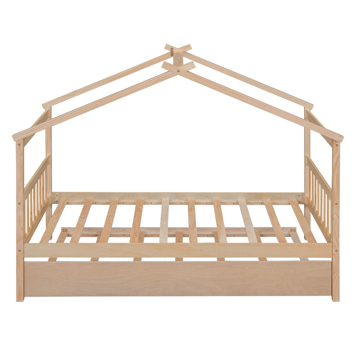 Wooden House Bed With Twin Size Trundle