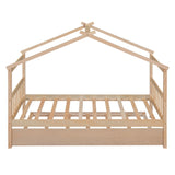 Wooden House Bed With Twin Size Trundle