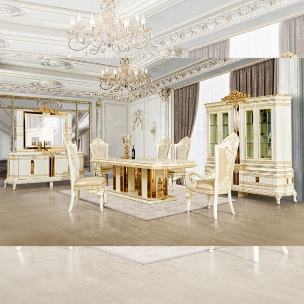 HD-1882 - 7 Piece Dining Set - Ivory / Gold