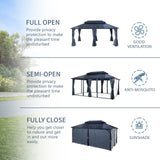 Gazebo Double Roof Canopy With Netting And Curtains, Outdoor Gazebo 2 Tier Hardtop Galvanized Iron Aluminum Frame Garden Tent For Patio, Backyard, Deck And Lawns