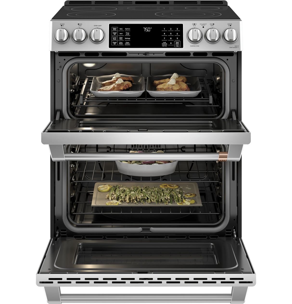 Caf(eback)(TM) 30" Smart Slide-In, Front-Control, Radiant and Convection Double-Oven Range - (CES750P2MS1)