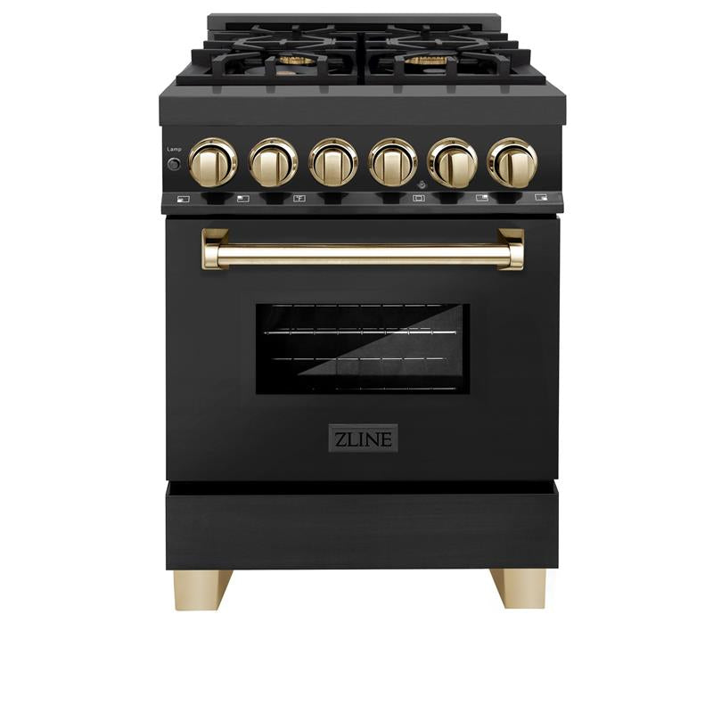 ZLINE Autograph Edition 24" 2.8 cu. ft. Dual Fuel Range with Gas Stove and Electric Oven in Black Stainless Steel with Polished Gold Accents (RABZ-24) [Color: Gold Accents] - (RABZ24G)