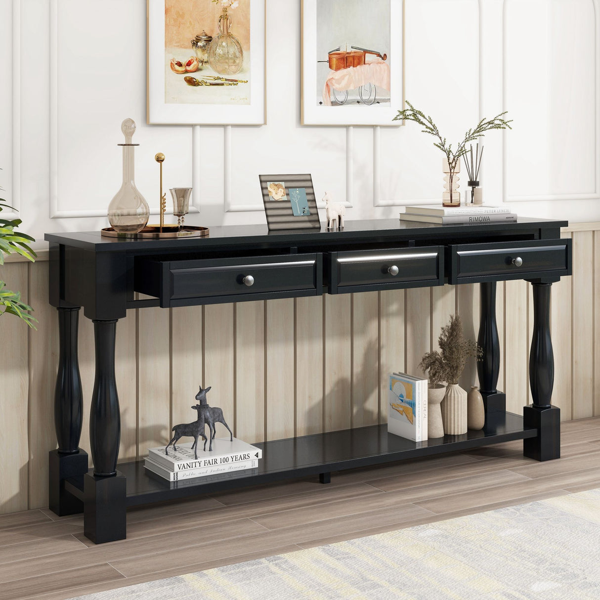 Console Table Long Console Table With Drawers And Shelf For Entryway, Hallway, Living Room