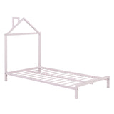 Twin Size Metal Platform Bed With House-Shaped Headboard Design