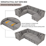 U-Shaped Sectional Sofa Pull Out Sofa Bed With Two USB Ports, Two Power Sockets, Three Back Pillows And A Storage Chaise For Living Room