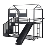 Twin Over Twin Metal Bunk Bed With Slide And Steps