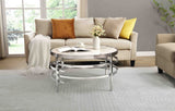 32.48'' Chrome Round Coffee Table With Sintered Stone Top & Sturdy Metal Frame, Modern Coffee Table For Living Room - Silver