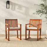 Contemporary 2 Piece Solid Wood Slat Back Patio Dining Chairs - Brown