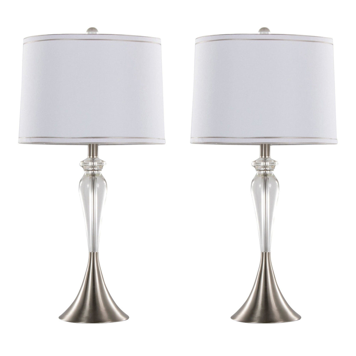 Ashland - 28" Crystal Table Lamp - Clear Crystal, Brushed Nickel And White Linen Shade With Silver Trim from Grandview Gallery (Set of 2)