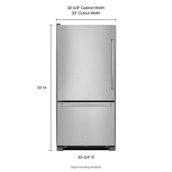 22 Cubic Feet 33" Width Full Depth Non Dispense Bottom Mount Refrigerator - Pearl Silver