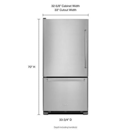 22 Cubic Feet 33" Width Full Depth Non Dispense Bottom Mount Refrigerator - Pearl Silver