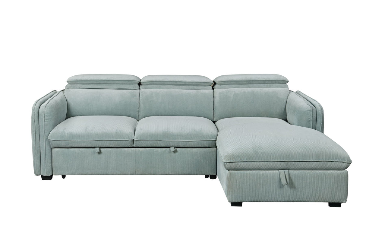 Zavala - Chenille Sectional Sofa With Sleeper & Storage - Light Green