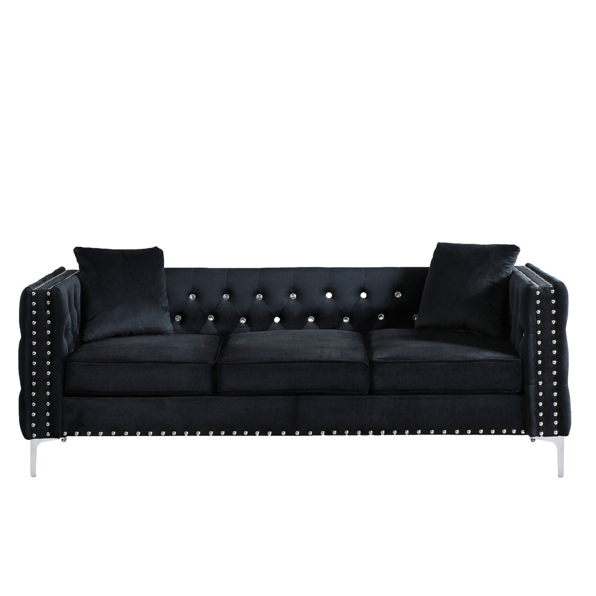 Modern Sofa Jeweled Buttons Tufted Square Arm Couch, 2 Pillows Included