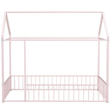 Twin Size Metal Bed House Bed Frame With Fence, For Kids, Teens, Girls, Boys