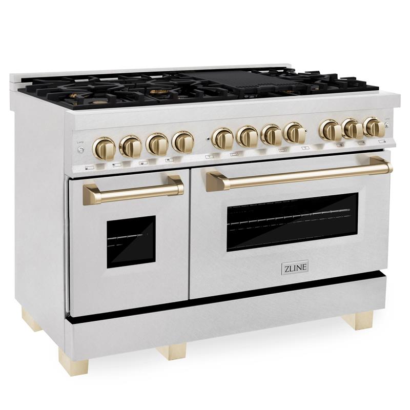 ZLINE Autograph Edition 48" 6.0 cu. ft. Dual Fuel Range with Gas Stove and Electric Oven in DuraSnow Stainless Steel (RASZ-SN-48) [Color: Gold] - (RASZSN48G)