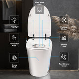 Luxury Smart Toilet With Dryer And Warm Water, Elongated Bidet Toilet With Heated Seat, With Remote Control, Led Night Light, Power Outage Flushing, Soft Close Cover - White