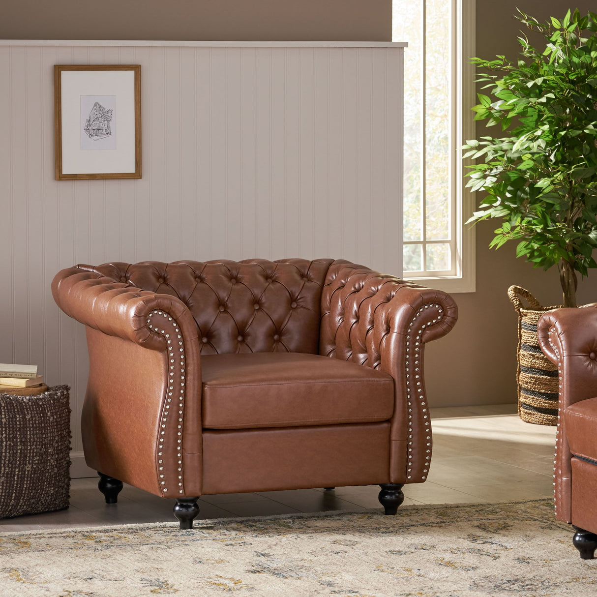 Tufted Accent Chair, Living Room - Light Brown