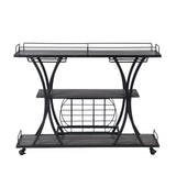 Industrial Bar Cart Kitchen Bar & Serving Cart For Home With Wheels 3 Tier Storage Shelves - Black / Gray