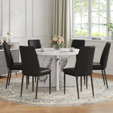 7 Piece Round Dining Table Set, Modern Round Table And 6 Upholstered Chairs For Dining Room, Kitchen Room, Living Room - White / Black