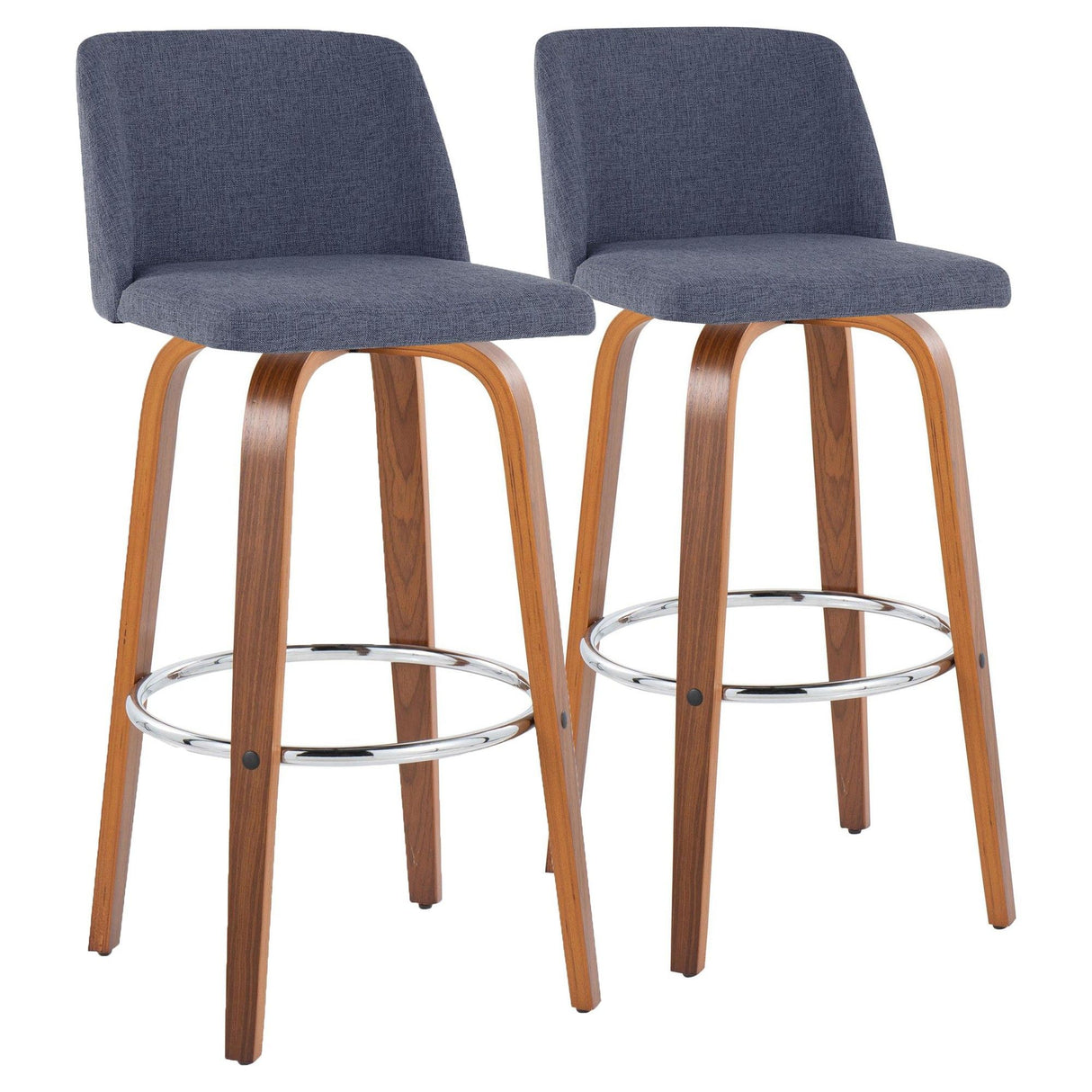 Toriano - 30" Fixed-Height Barstool (Set of 2) - Walnut & Chrome Base