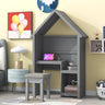 House-Shaped Kids Desk With A Cushion Stool, House-Style Desk And Stool Set