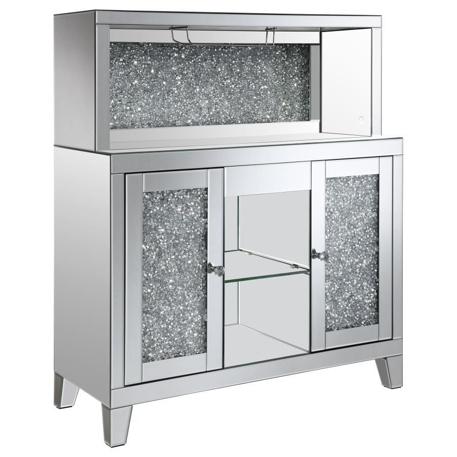 Yvaine - 2-Door Mirrored Wine Cabinet With Faux Crystal Inlay - Silver