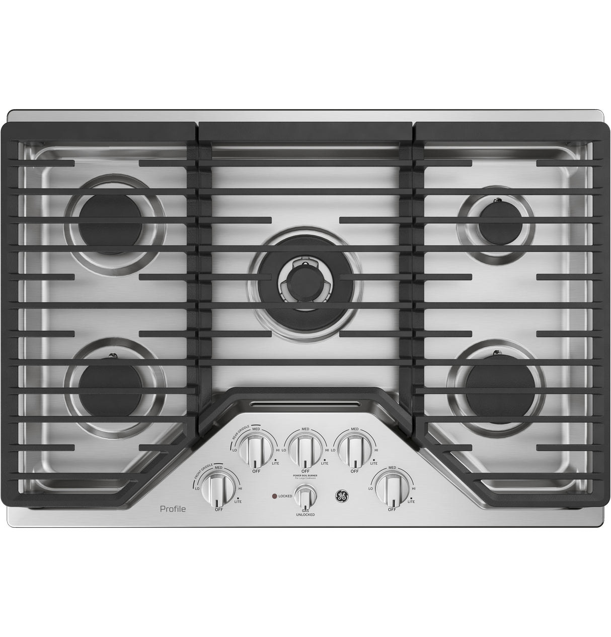 GE Profile(TM) 30" Built-In Tri-Ring Gas Cooktop with 5 Burners and Included Extra-Large Integrated Griddle - (PGP9030SLSS)