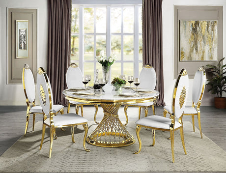 Fallon - Dining Table - Faux Marble Top & Mirrored Gold Finish