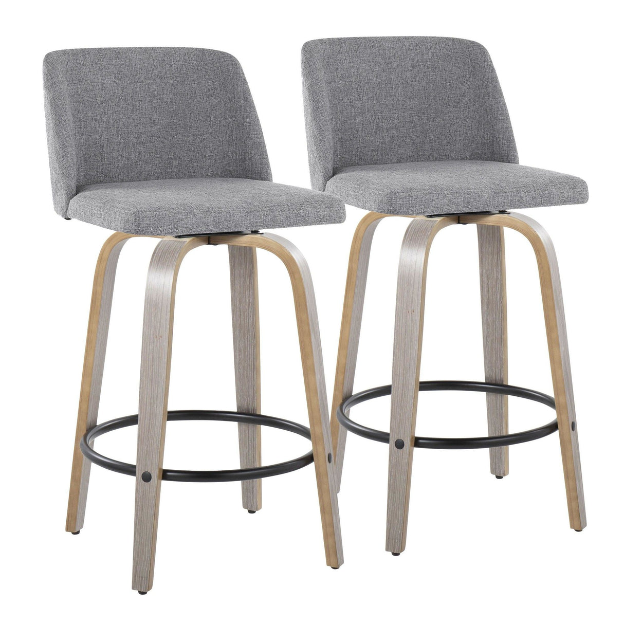 Toriano - 26" Fixed-Height Counter Stool (Set of 2) - Gray & Black Round Base