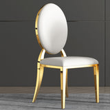 Leatherette Dining Chair (Set of 2), Oval Backrest Design And Stainless Steel Legs - White / Gold