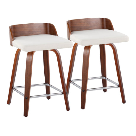 Maya - 24" Fixed-Height Counter Stool (Set of 2) - Walnut & Silver Frame