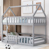 Twin Over Twin House Bunk Bed With Fence And Door - Gray