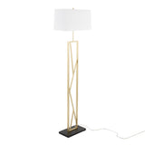 Folia - Floor Lamp - Gold Metal With White Linen Shade And Black Marble Base