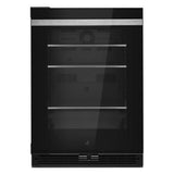 24" Noir Under Counter Glass Door Refrigerator, Left Swing