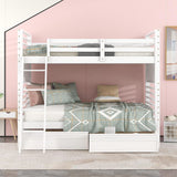 Twin Over Twin Wood Bunk Bed With Two Drawers - White