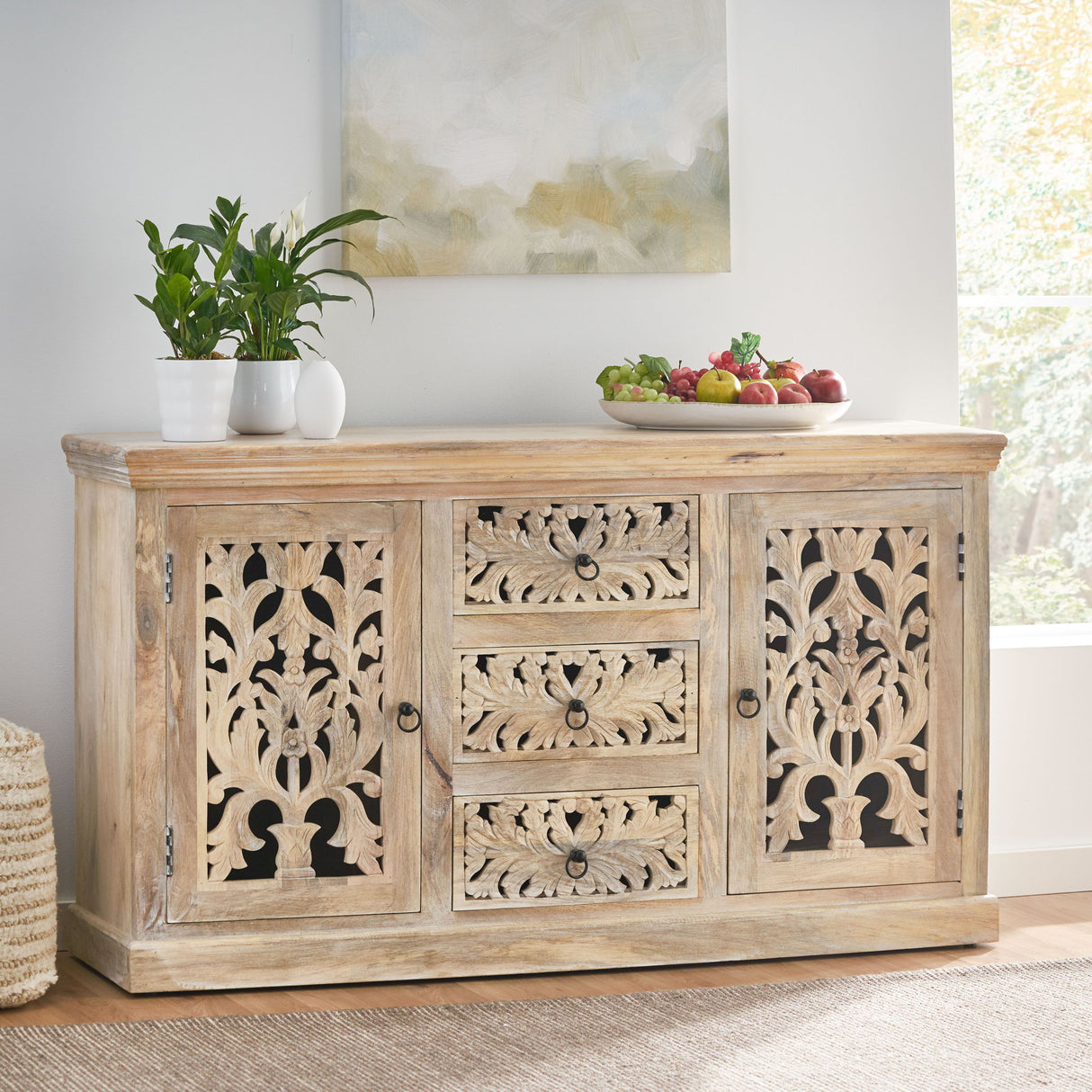 3 Drawer Sideboard Handcrafted - Antique White