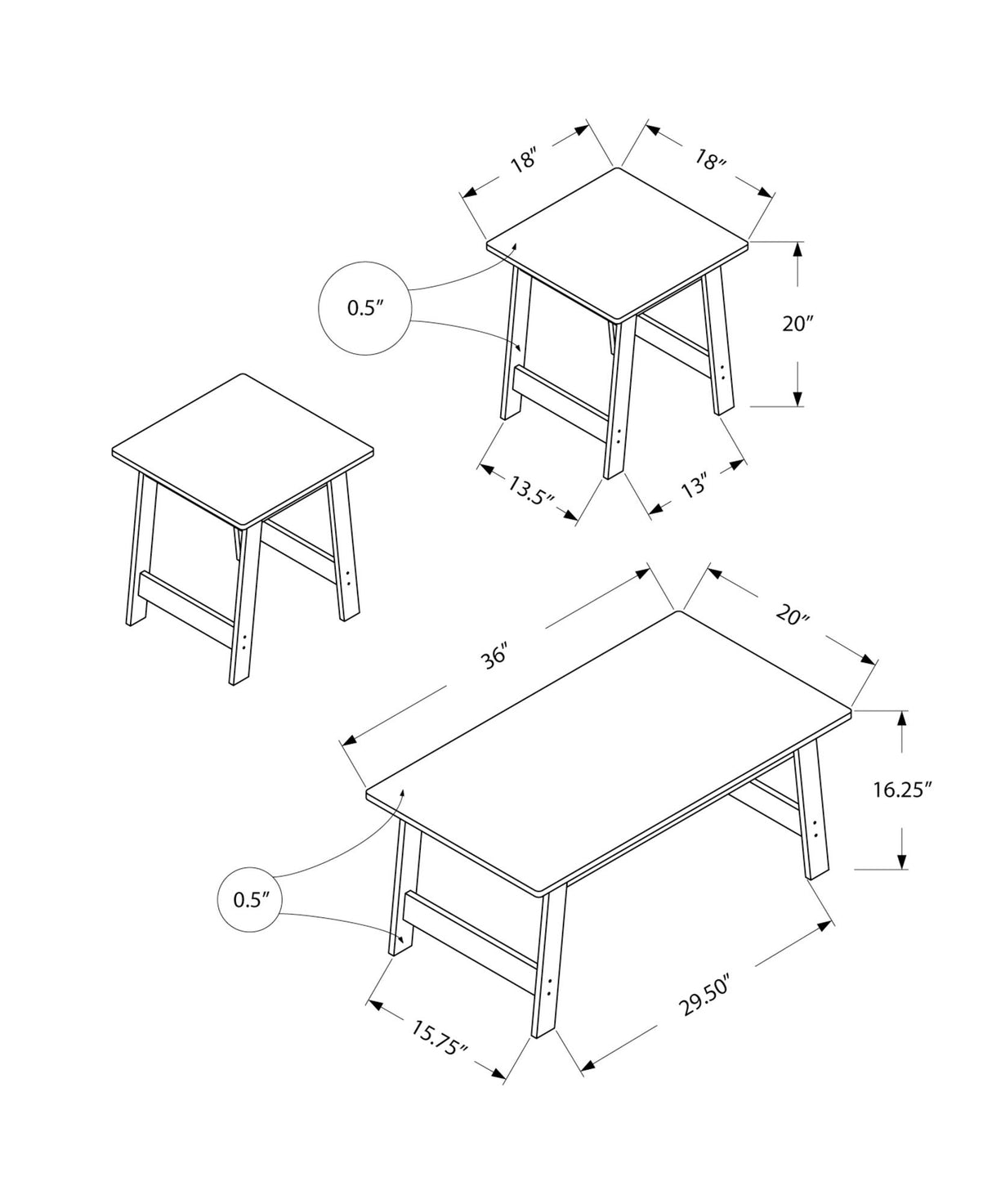 Table Set, Coffee, End, Side, Accent, Living Room, Transitional (Set of 3) - Gray