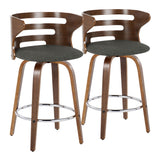 Cosini - Mid Century Modern Fixed Height Barstool With Swivel With Round Footrest (Set of 2)