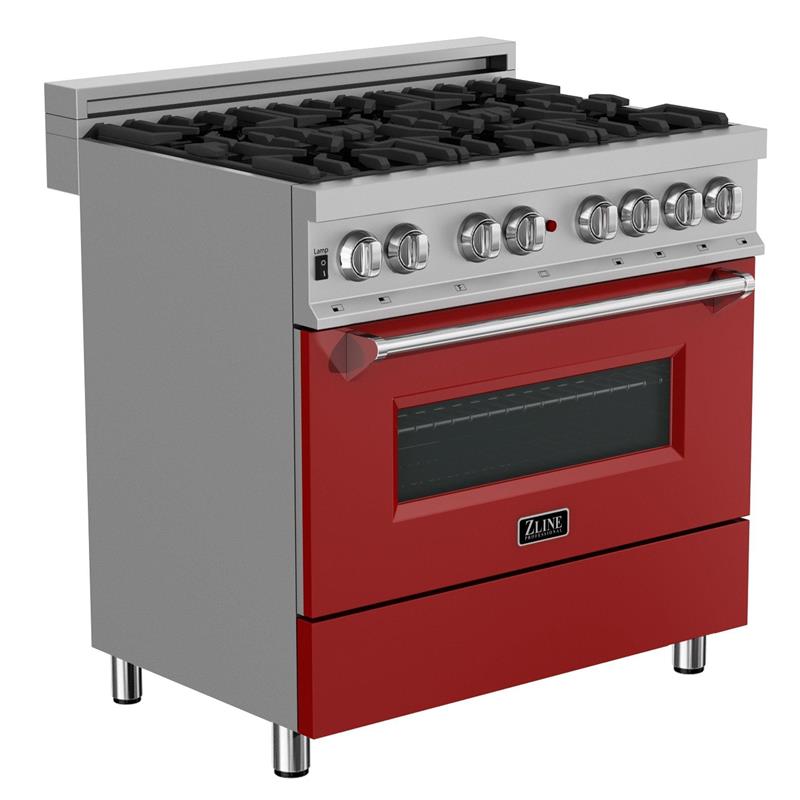 ZLINE 36 in. Professional Dual Fuel Range in DuraSnow Stainless Steel with Color Door Finishes (RAS-SN-36) [Color: Red Matte] - (RASRM36)