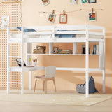 Loft Bed With Desk And Shelves, Safety Guardrail And Ladder